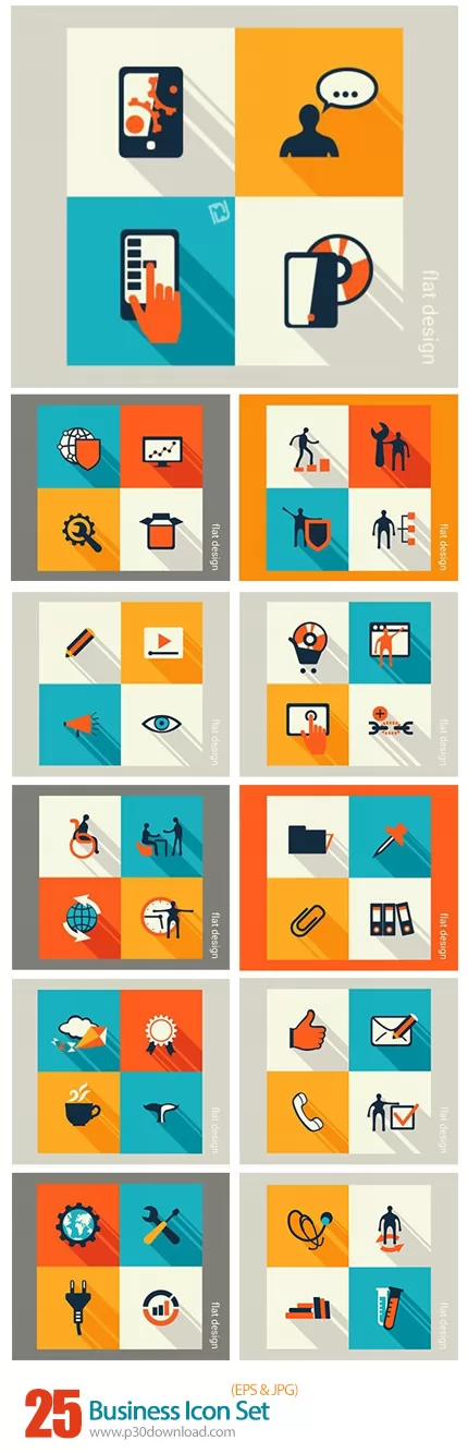 دانلود Business Icon Set وکتور آیکون های تجاری سایه دار